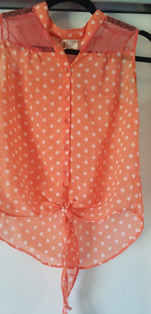 Orange polka dot tie front tank.